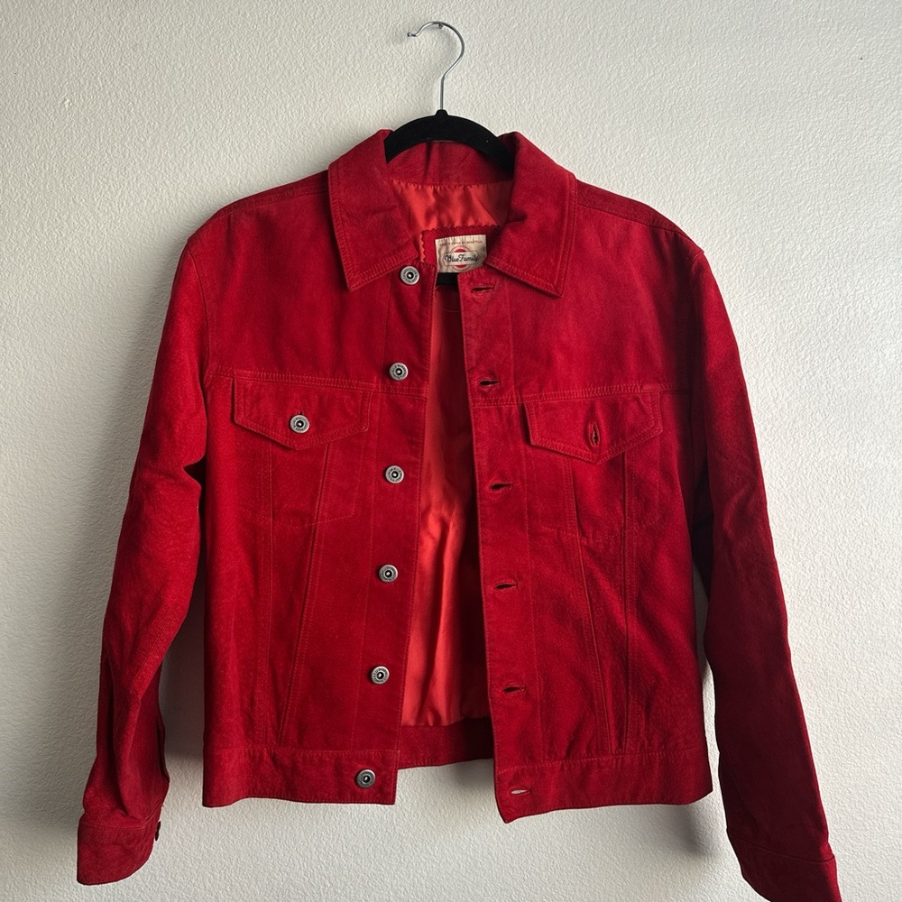 Red vintage denim style 100% acetat jacket size medium